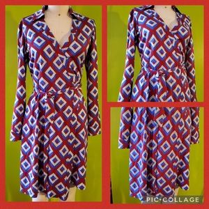 DVF New Jeanne Diamond Print Silk Wrap Dress